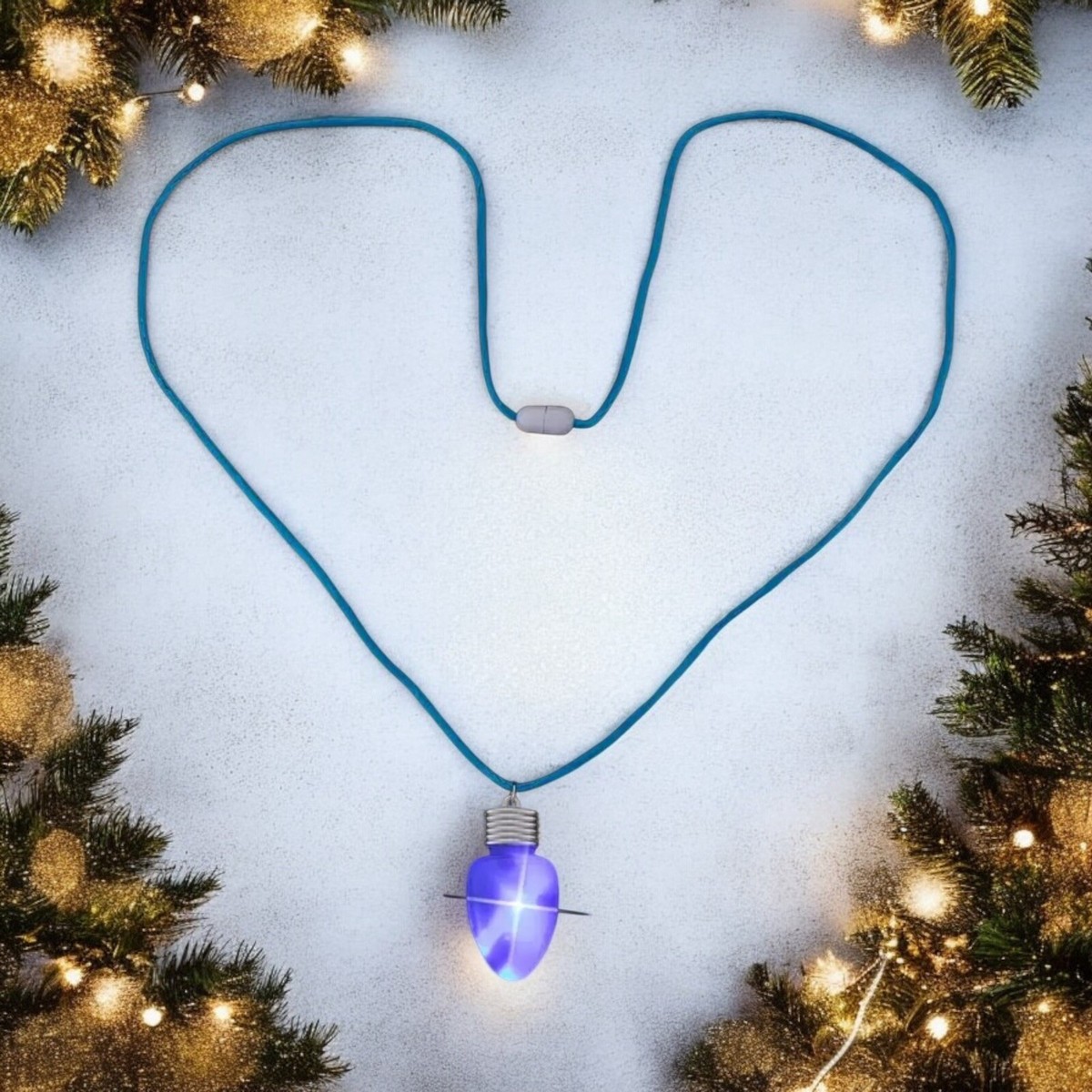 Holiday Light Up Christmas Bulb Necklace Blue Retro Style Light Fun Gift  Party