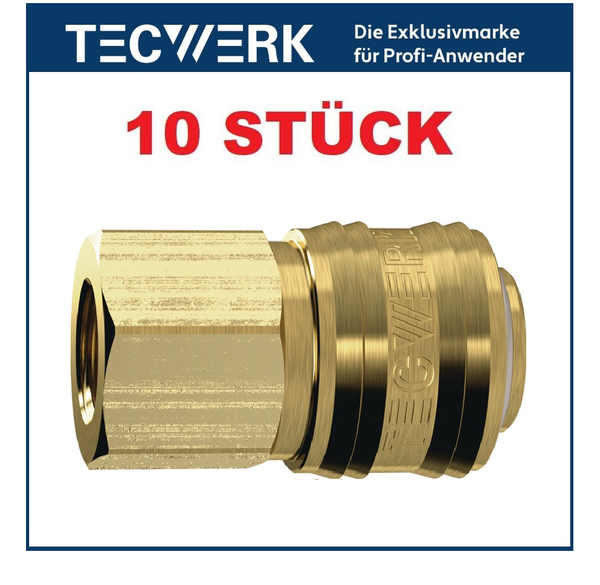 "10 StüCk Tecwerk Druckluft Messing Schnellverschlusskupplung 1/4\" Ig Dn 7,2"-image