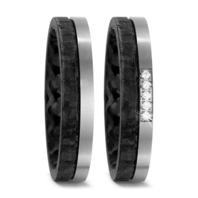 Titanfactory Titan Trauringe 52519 mit Carbon 5 Brillanten ges. 0.05 ct. w/si