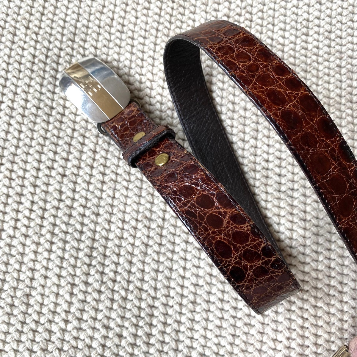TIFFANY & Co Croc Belt w/ Sterling Silver & 14k Gold 28  display picture 1