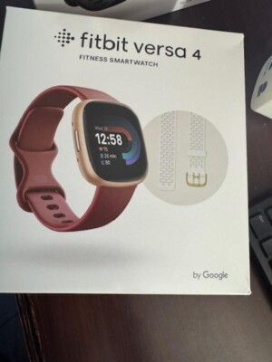 New Fitbit Versa 4 Fitness Smartwatch Bundle Beet Juice/Copper Rose, One Size