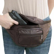 Brown Leather Concealed Carry Weapon Fanny Pack Waist Pistol Gun Bag CCW