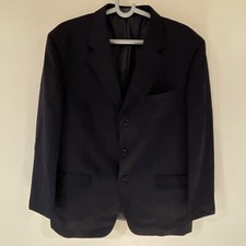 Jones New York Mens Navy Blue Wool Three Button Long Sleeve Blazer Size 44R