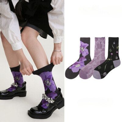 Womens Girls 3 Pair Crew Socks Renaissance Fashion Spring and Summer Causal Sock