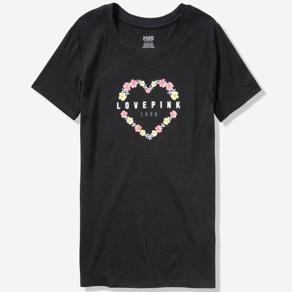 VICTORIAS SECRET LOVE PINK SHORT SLEEVE FLORAL GRAPHIC TEE T