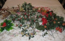 LOT Vintage 1960s Christmas Greenery Holly Poinsettias Picks Pine Cones
