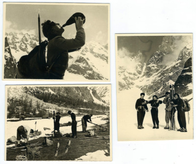 Foto Konvolut 9 Schnappschüsse - Ski Ausrüstung Skifahrer - Berg 1951 Ausflug Alpen