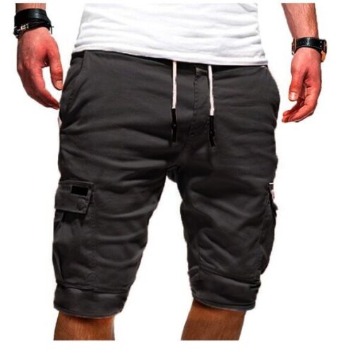 Men’s Shorts Pants Casual Chino Cargo 6-Pockets Summer Beach Trousers Black - Picture 13 of 17