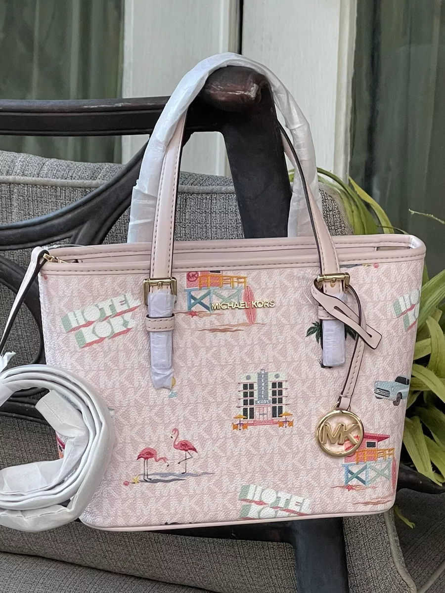 MICHAEL KORS JET SET TRAVEL XS ZIP TOTE CROSSBODY BAG PINK BLUSH MK LOGO  HOTEL