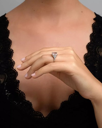 Radiant Cut 3.30Ct Lab Grown Vivid Pink Diamond Engagement Ring 14K White Gold - Picture 4 of 9