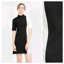 Zara Knit Colorblock Mock Neck Mini Dress - Black & Lavender - Mod 60s Style