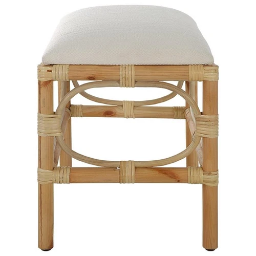 Uttermost Laguna Contemporary Pine Wood and Fabric Small Bench in White - Picture 4 of 7