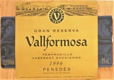 etiquetas vinos ESPAÑA VALLFORMOSA Gran Reserva 1996 Tempra Cab Sau  wine labels