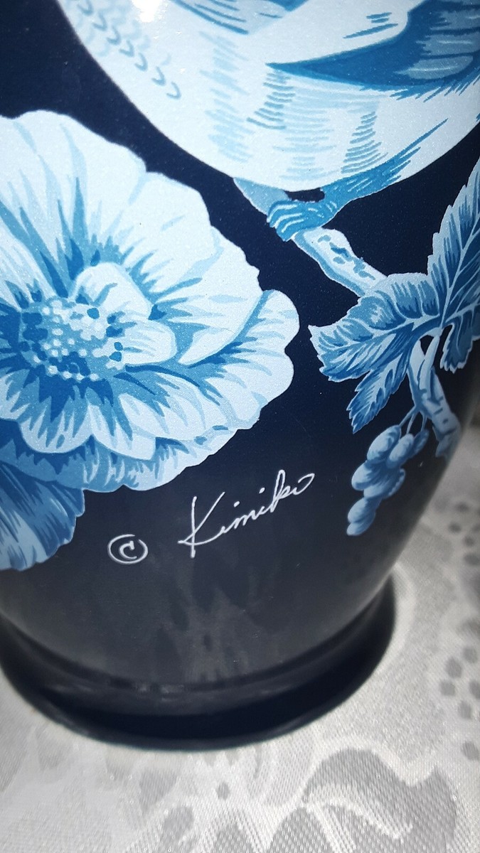 Vintage Otagiri Japan Signed Kimiko Large Blue Vase Hand Painted