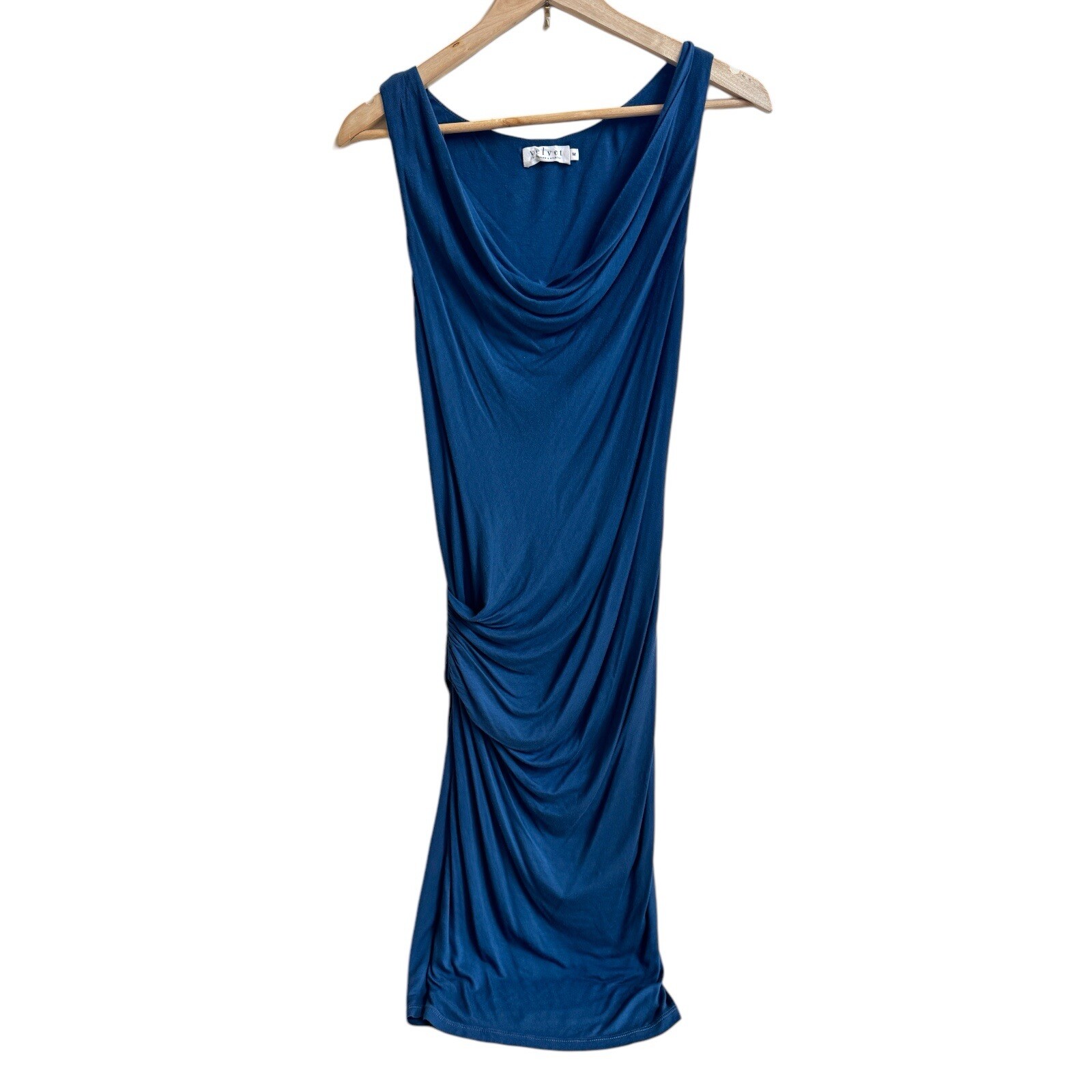 Velvet by Graham & Spencer Blue Drape Neck Sleeveless Womens Size M Jersey Midi