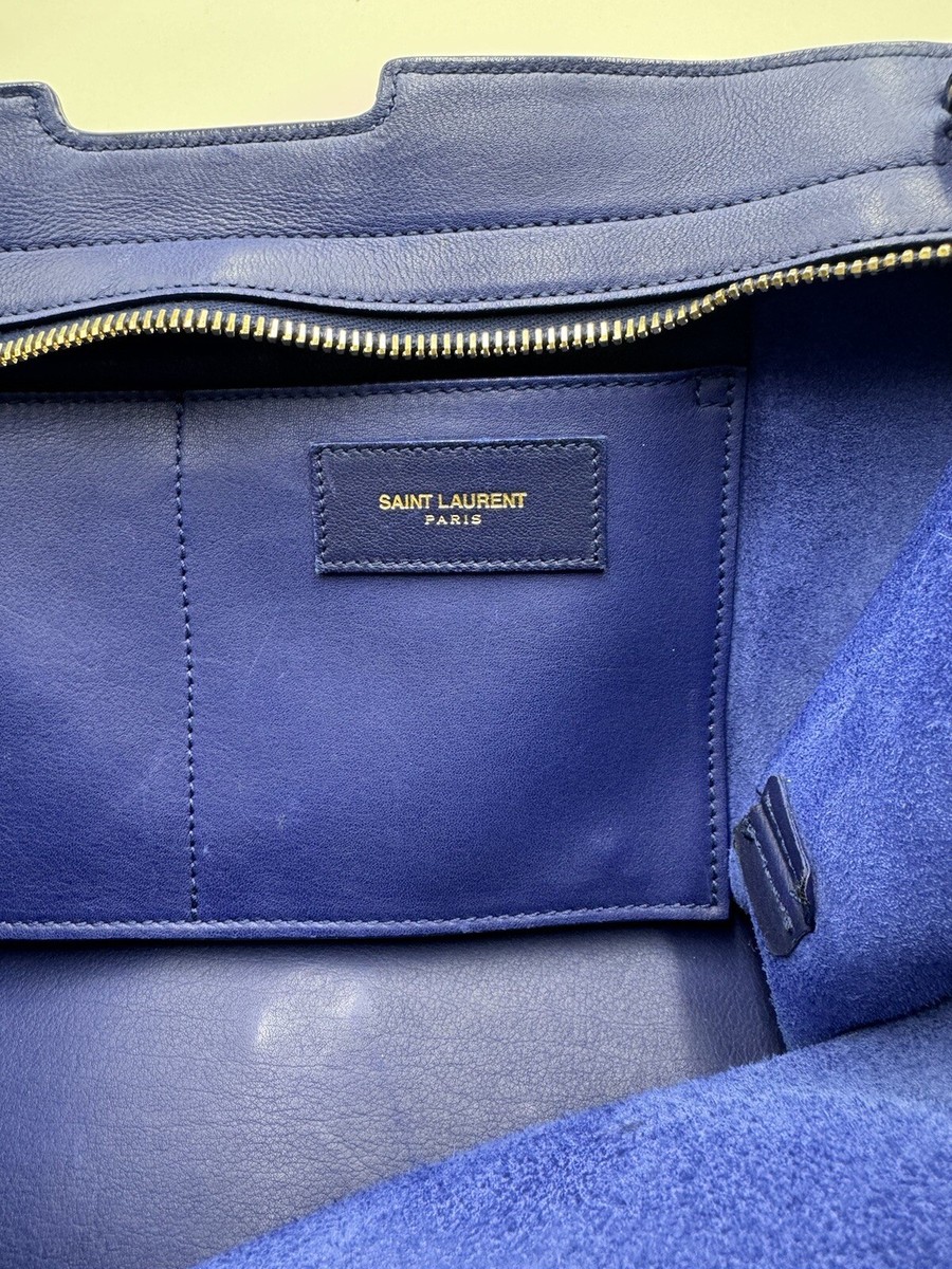Saint Laurent Auth Small Paris Cabas Y 2way Blue Leather YSL Saint Laurent Auth Small Paris Cabas Y 2way Blue Leather YSL