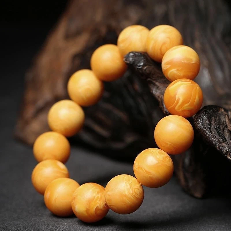 16毫米缅甸黄色蜂蜡琥珀珠手链14珠男女通用珠宝首饰 — 第 3/4 张图片