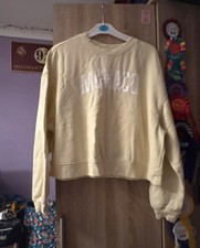 H&M Monaco Slogan Lightweight Y2K Yellow Cropped Sweatshirt- Size L