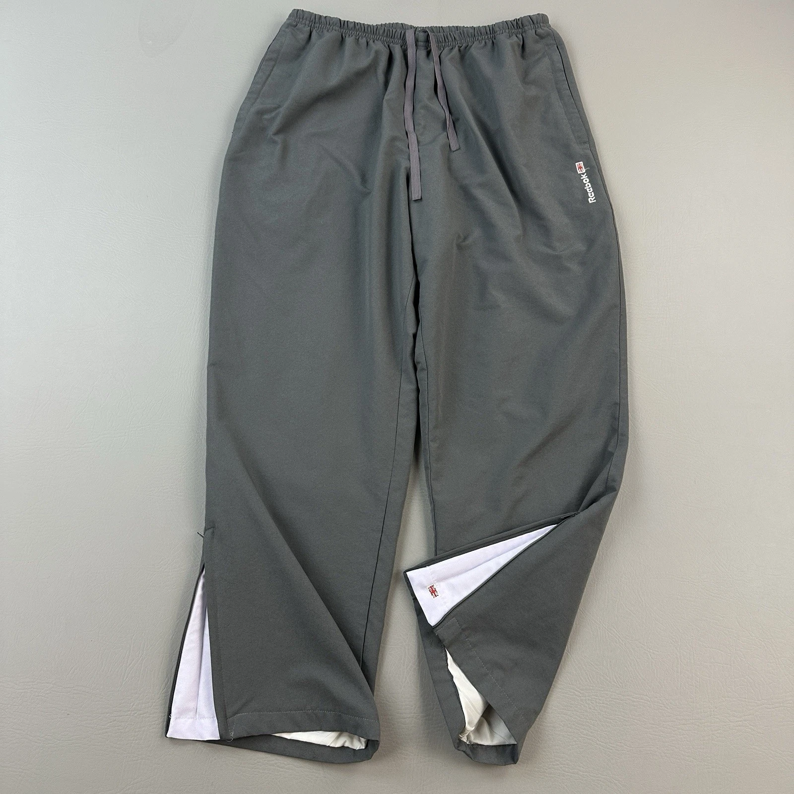 Vintage Reebok Track Pants Women's Large Gray Lined Ankle Zip Windbreaker Y2K