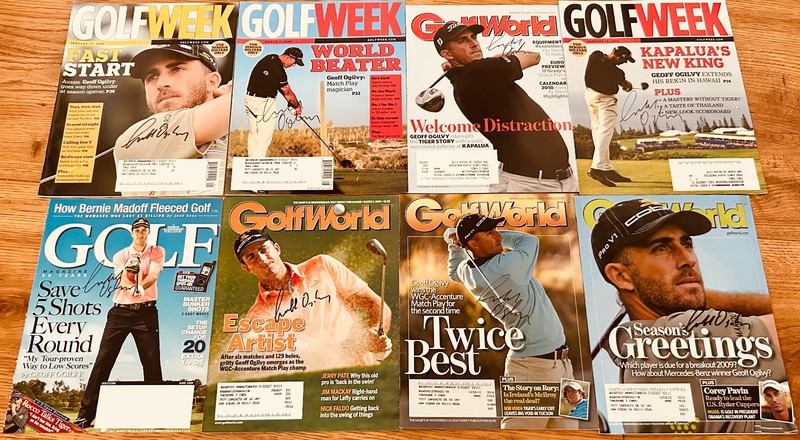 8 Geoff Ogilvy autographed signed autograph auto Golf World & Golfweek magazines