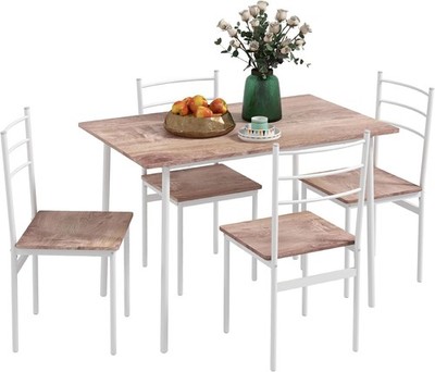 Platzsparende 5-teilige Essgruppe mit Stahlgestell & Holztisch - kompakte Passform