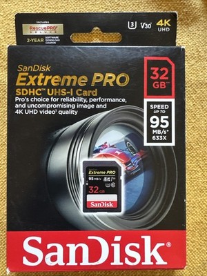 Sandisk 32GB Extreme Pro SDHC UHS I U3 V30 4K Memory Card (1 Card)
