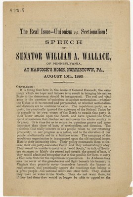 1880 Democratic Campaign Pamphlet Speech of Sen. William A. Wallace at Hancock