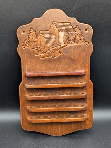 VTG Wooden Thimble Holder W/ Old Mill Grist and Waterwheel 35 Slots Miniatures