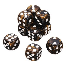 10Pcs 6 Sided Colored Standard Dice, Acrylic D6 Game Dice, Black/Gold, White