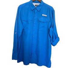 Habit Mens Fishing Shirt Sz L Blue Vented Button Up Long Sleeve UPF 40 Outdoor