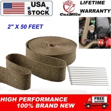 HIGH TEMPERATURE HEADER MANIFOLD EXHAUST WRAP ROLL TITANIUM 2" x 50ft W/ 10Ties