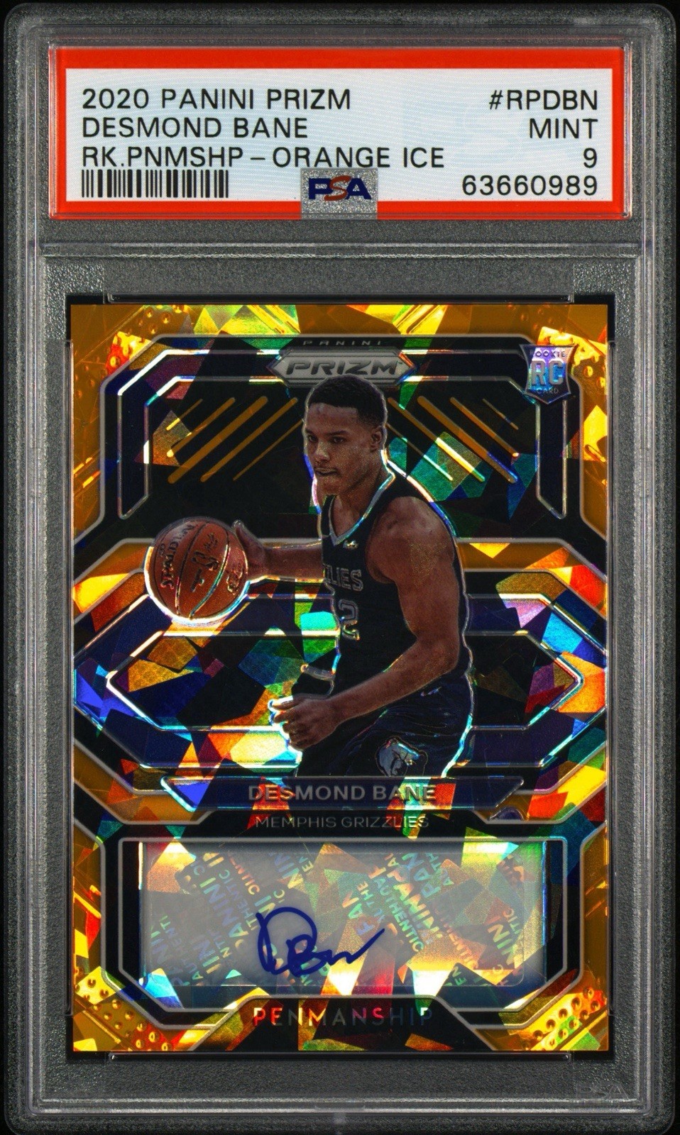 Desmond Bane 2020 Panini Prizm Rookie Penmanship Orange Ice Auto PSA 9 #RP-DBN