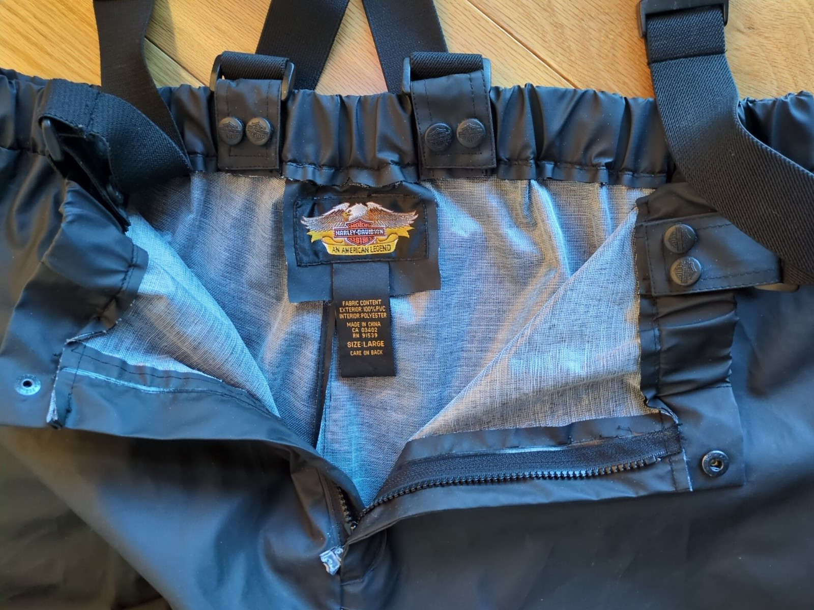 Harley Davidson Rain Suit Mens L Jacket Pants Reinforced Black Orange High Vis