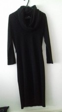 Next Ladies Black Knit Bodycon Dress with Cowl Collar Neckline - Size 10