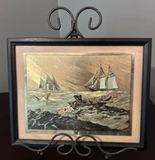 Vintage Lionel Barrymore 'Nantucket' Gold Foil Etching Original Matte Frame