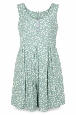 Basic Editions Damen Playsuit Einteiler Größe M grün geblümt ärmellos Freizeit