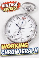 Vintage C.L. Guinand Swiss Pocket Chronograph Rattrapante Stopwatch Fully Tested