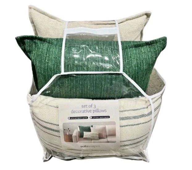 Sofascapes Decorative Pillow Set of 3 – Green & Beige Accent Throw Pillows