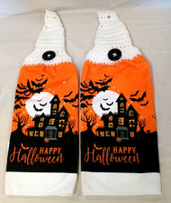 2 Crochet Top Kitchen Towels Happy Halloween  FREE Dishcloth