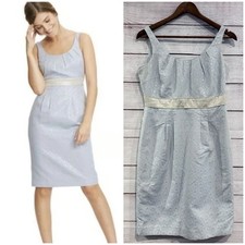 Boden Empire Waist Light Blue Silver Floral Dress Lined Size US 6 Cocktail