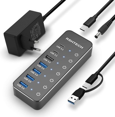 USB C 3.2 Hub 7 Port mit Netzteil und 10Gbps Datenübertragung