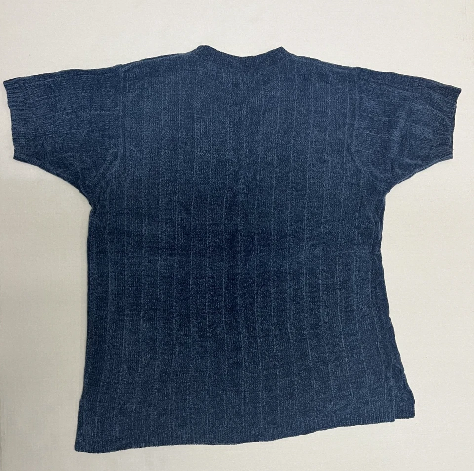 Denim & Co Blue Ribbed Knit Short Sleeve Sweater Women's Large V Neck - Image 2 of 4