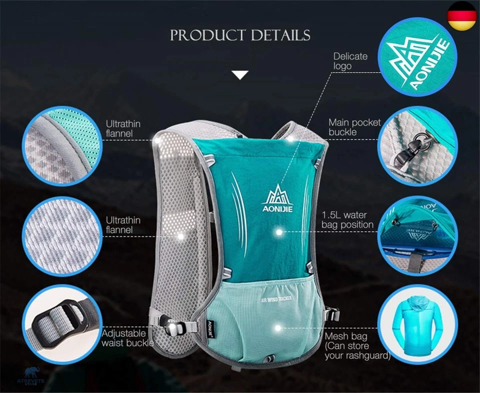 Win.Deeper 5L Ultraleicht Trinkrucksack Trail Rucksack Trinkweste, Hydration - Bild 2 von 4