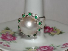 Sterling Silver Mabe Pearl and Emerald Cocktail Ring Alberto Juan