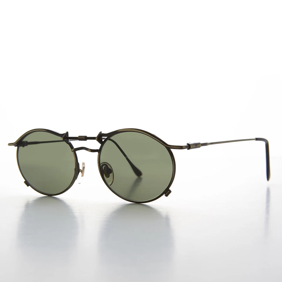 90-е овальные стимпанк солнцезащитные очки бронзовая оправа зеленые линзы - Lucian - Изображение 2 из 3
