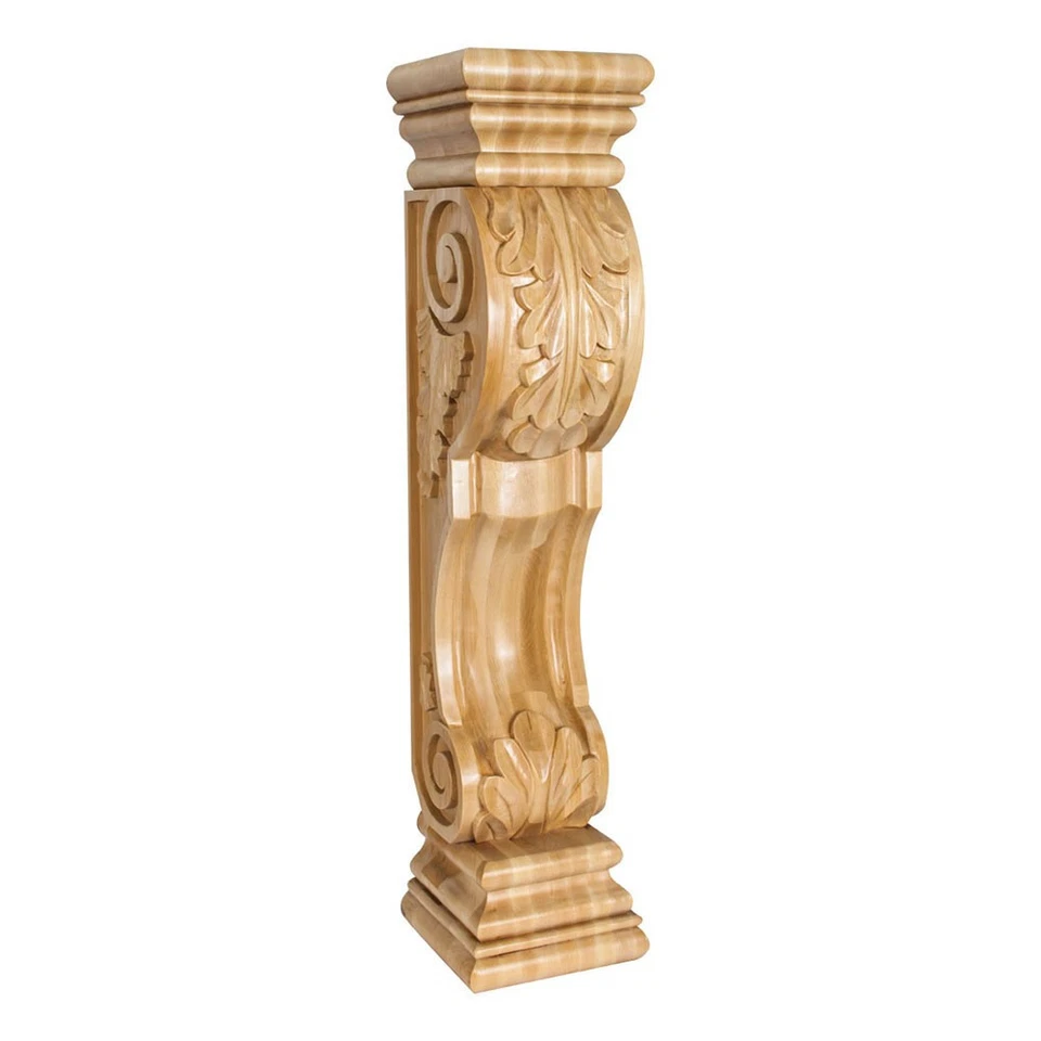 HARDWARE RESOURCES One- 8" W x 8" D x 36" H Solid Wood Acanthus Fireplace Corbel