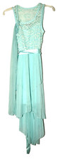 Vintage Papaya Aqua Blue White Floral Lace Upper Satin Sash Nightgown Size S USA