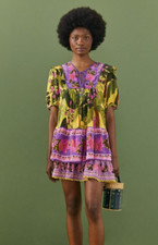 FARM RIO Yellow Purple Ruffle Viscose blouse - Small