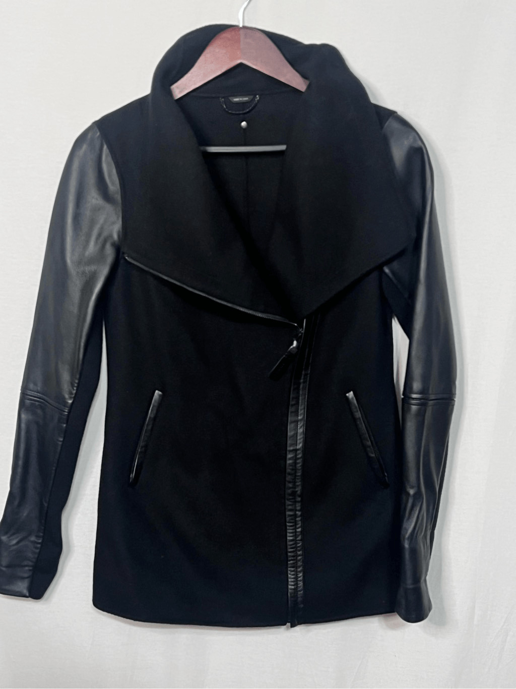Mackage wool cashmere and leather Vane jacket zip up mod coat Luxury  sz small image 2