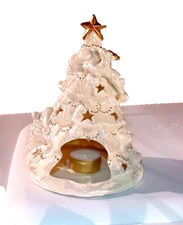 VTG Ceramic Luster Christmas Tree Santa Sled & Reindeer, Tea-Light Candle Holder